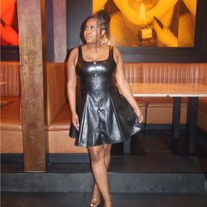 Black Faux Leather Button-Down Dress